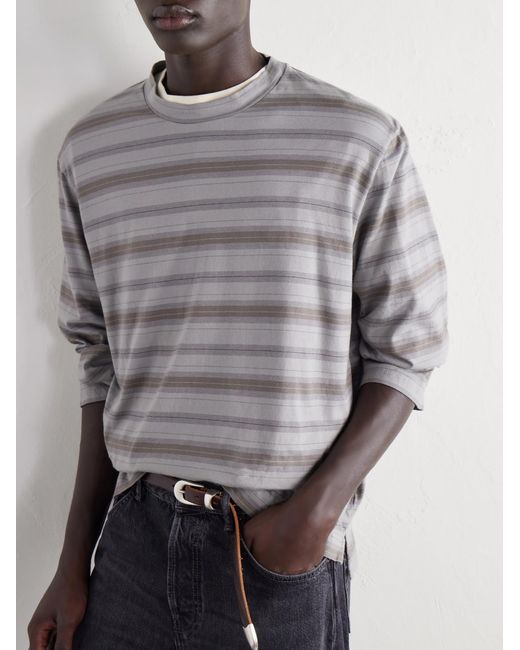 Our Legacy Gray Striped Cotton-Jersey T-Shirt for men
