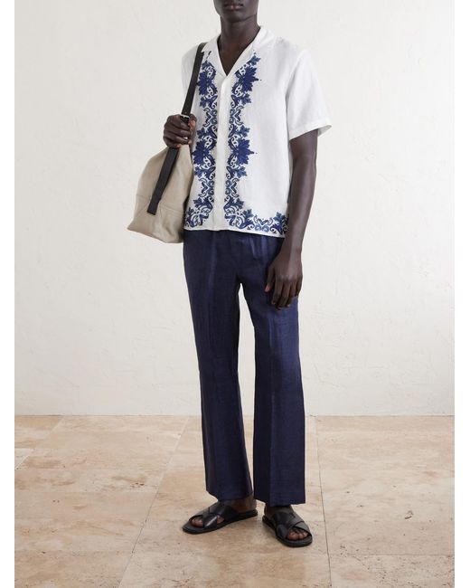 Orlebar Brown Blue Maitan Mirabello Camp-collar Printed Linen Shirt for men