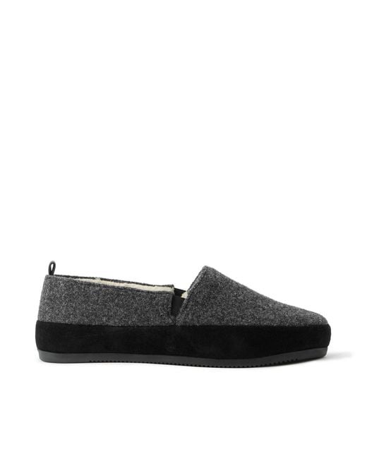Mulo Black Plush-Lined Suede-Trimmed Wool Loafers for men