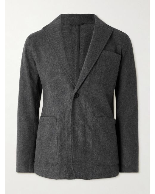 Hartford Black Jonny Recycled Wool-Blend Flannel Blazer for men