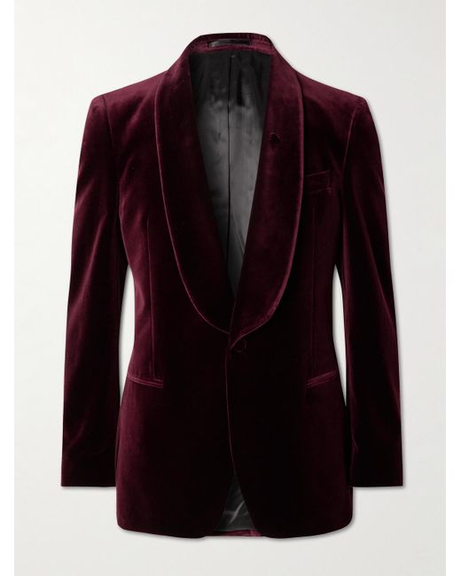Mr P. Red Slim-Fit Shawl-Collar Cotton-Velvet Tuxedo Jacket for men