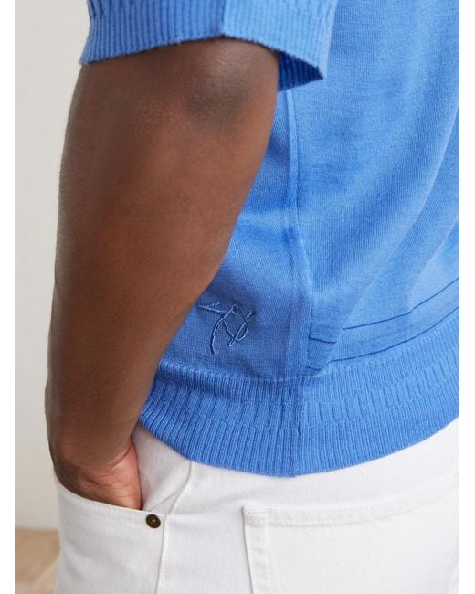 John Smedley Blue Bill Nighy Merino Wool Polo T-Shirt for men