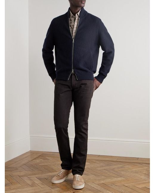 Dunhill Cardigan aus einer Baumwoll-Kaschmirmischung mit Reißverschluss in Blue für Herren