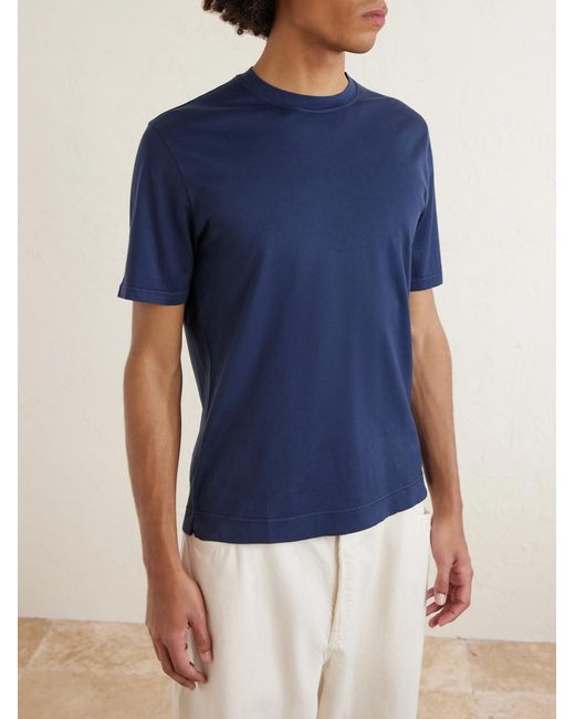 Fedeli Blue Organic Cotton-jersey T-shirt for men