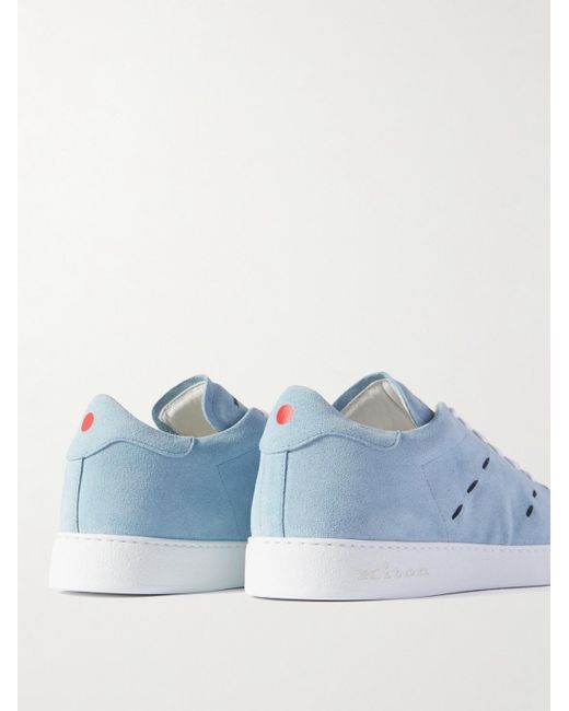 Kiton Blue Embroidered Suede Sneakers for men