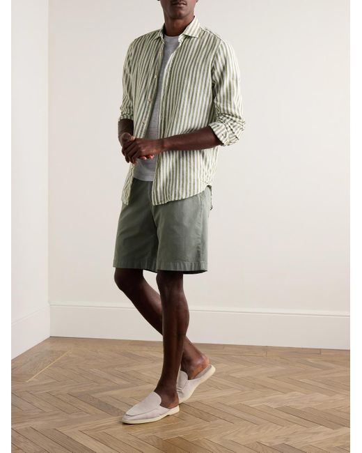 Boglioli Green Cutaway-collar Striped Linen And Cotton-blend Shirt for men