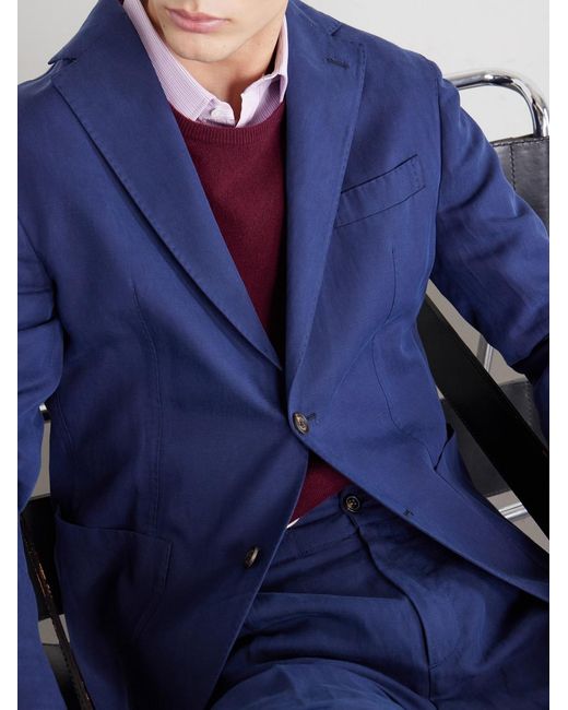 Eleventy Blue Lyocell And Linen-Blend Suit Jacket for men