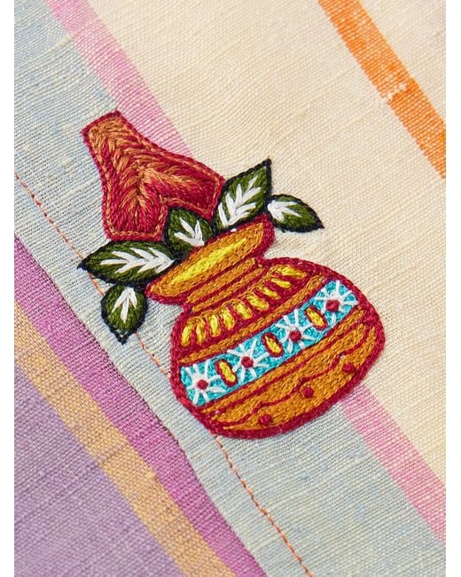 Kardo Pink Yusuke Convertible-collar Embroidered Striped Silk Shirt for men