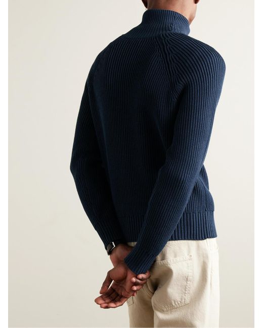 Tom Ford Schmal geschnittener Cardigan aus einer Seiden-Baumwollmischung in Rippstrick mit Reißverschluss in Blue für Herren