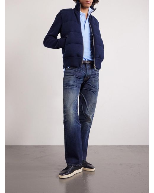 Tom Ford Blue Contrast-Tipped Lyocell-Piqué Polo Shirt for men