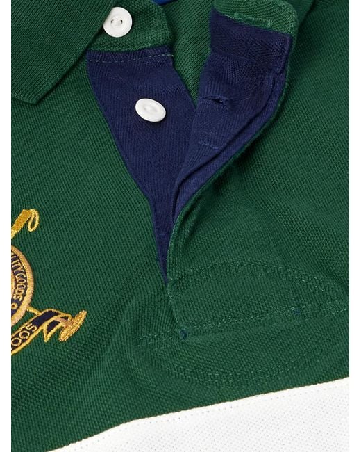 Polo Ralph Lauren Green Logo-Embroidered Appliquéd Striped Cotton-Piqué Polo Shirt for men