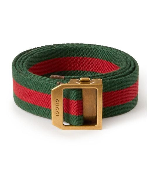 Gucci Green 3cm Striped Webbing Belt for men