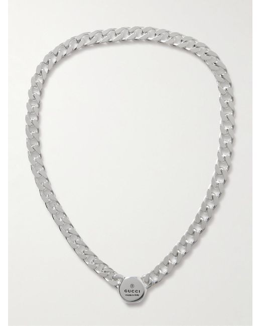 Gucci White Sterling Silver Chain Necklace for men