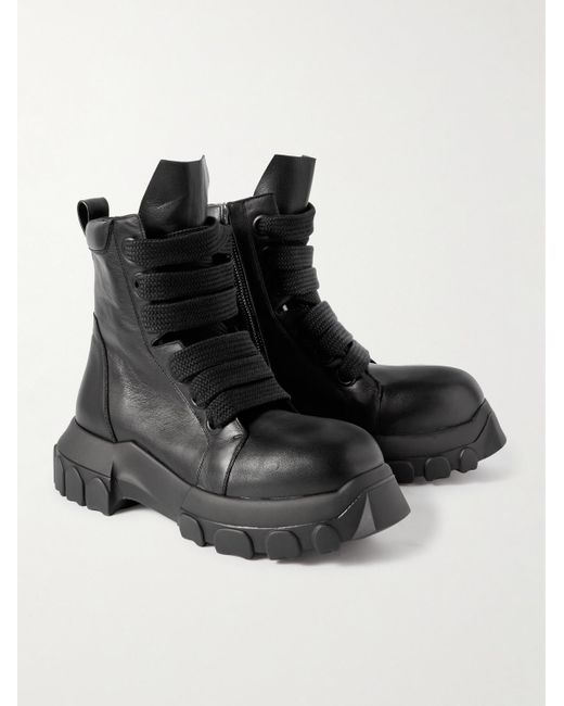 Rick Owens Black Bozo Tractor Leather Boots for men