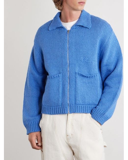 CHERRY LA Blue Logo-Embroidered Cotton Zip-Up Cardigan for men