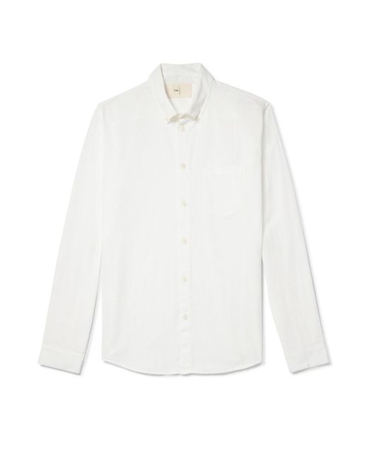 Folk White Anniversary Button-Down Collar Embroidered Cotton-Gauze Shirt for men