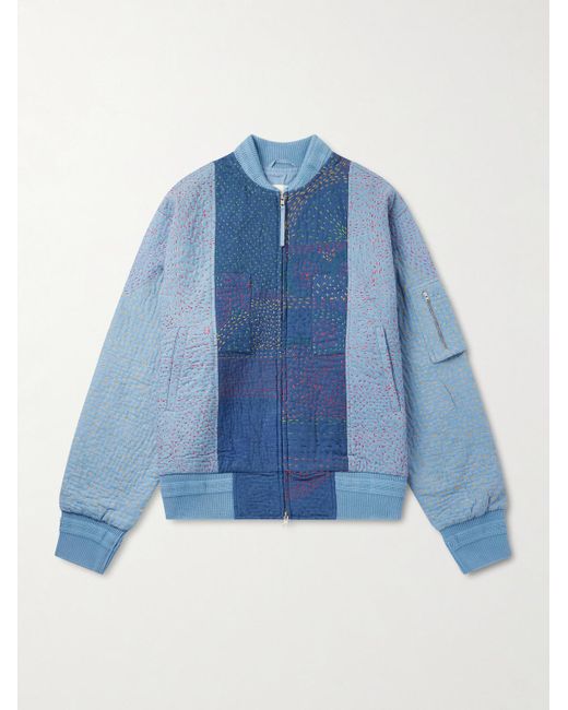 Kardo Blue Max Kantha-embroidered Cotton Bomber Jacket for men