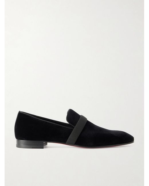 Christian Louboutin Black Dandydeco Grosgrain-Trimmed Velour Loafers for men