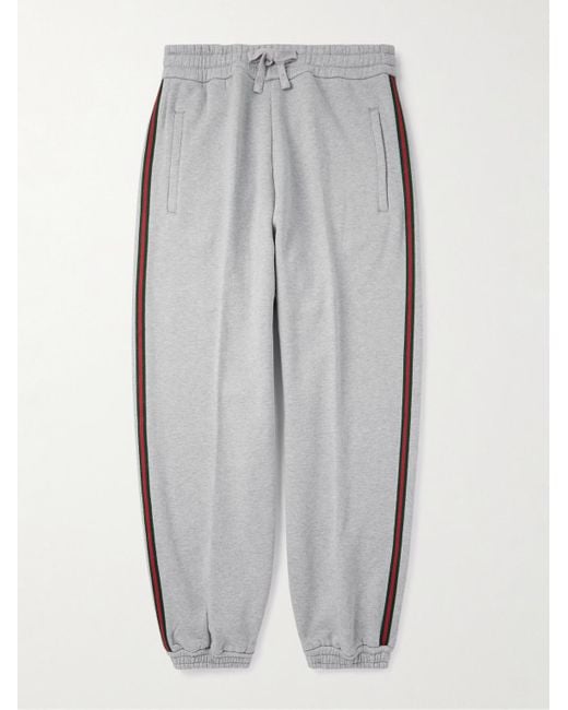 Gucci Tapered Webbing trimmed Logo embroidered Cotton jersey Sweatpants in Grey for Men Lyst UK
