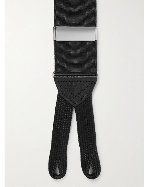 Favourbrook Black Leather-trimmed Silk-moire Braces for men