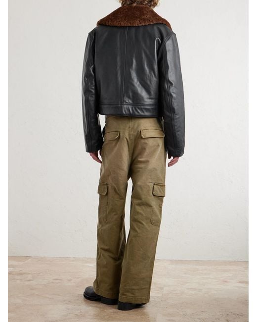 Enfants Riches Deprimes Black Hotrod Shearling-Trimmed Leather Jacket for men