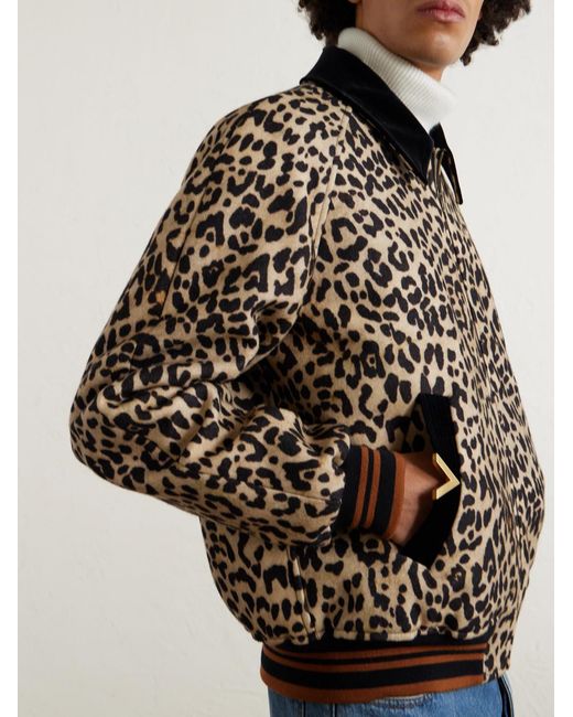 Valentino Garavani Black Leopard-Print Wool-Twill Bomber Jacket for men