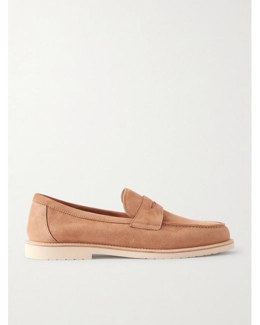 Brunello Cucinelli Brown Suede Penny Loafers for men