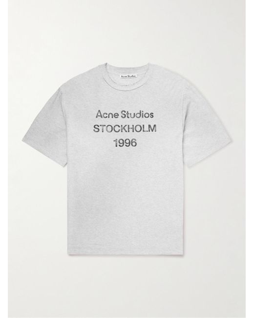 Acne White Exford Distressed Logo-Print Organic Cotton-Jersey T-Shirt for men