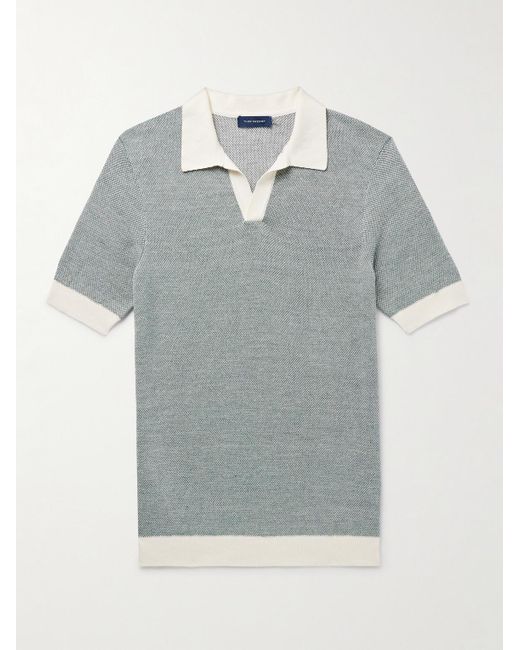 Thom Sweeney Gray Slim-Fit Birdseye Cotton And Linen-Blend Polo Shirt for men