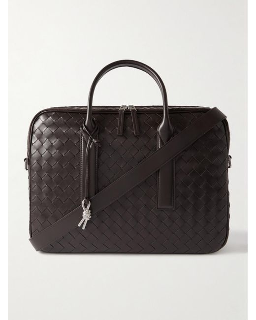 Bottega Veneta Black Intrecciato Leather Briefcase for men