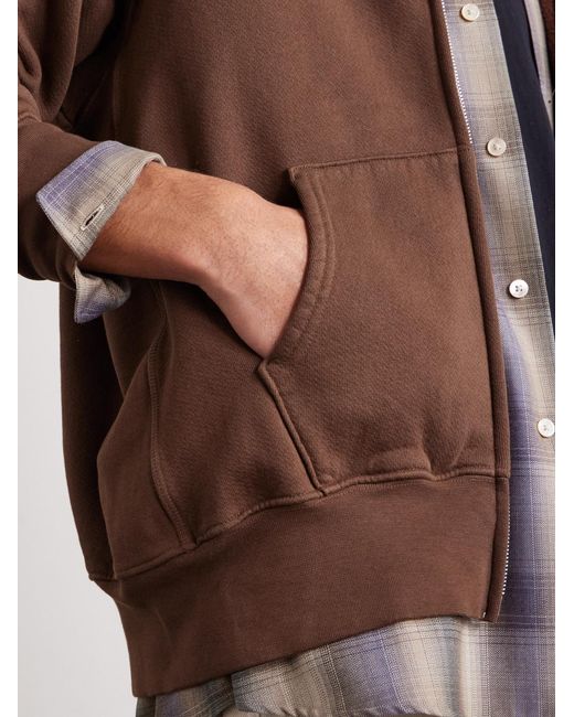 Les Tien Brown Garment-dyed Cotton-jersey Zip-up Hoodie for men