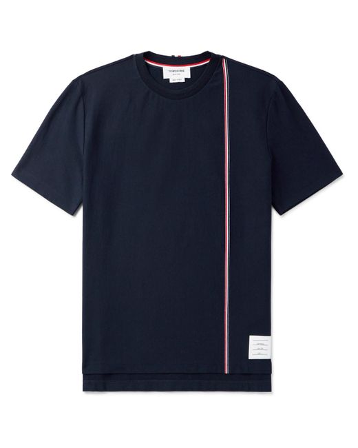 Thom Browne Blue Logo-appliquéd Striped Cotton-jersey T-shirt for men