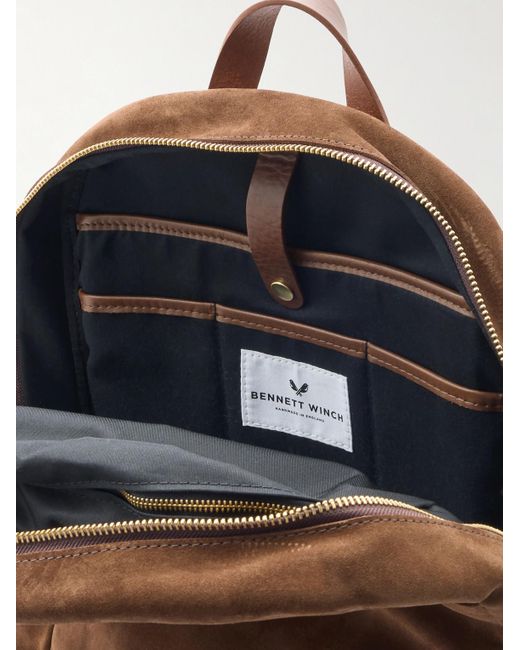 Bennett Winch Brown Leather-Trimmed Suede Backpack for men