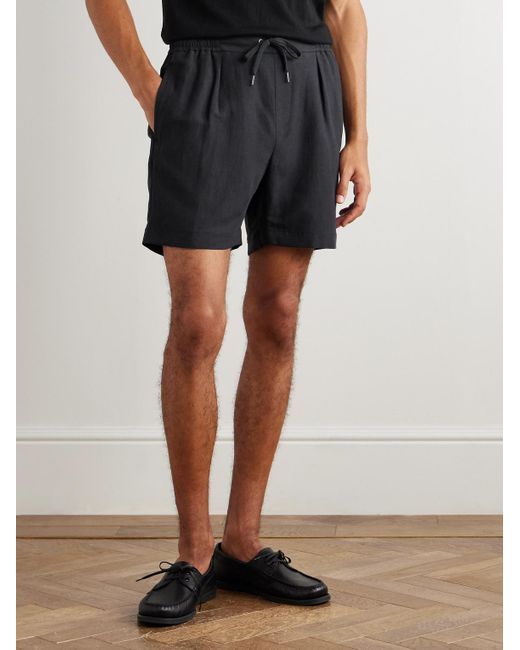 Ralph Lauren Black Dorest Straight-leg Pleated Silk And Linen-blend Drawstring Shorts for men