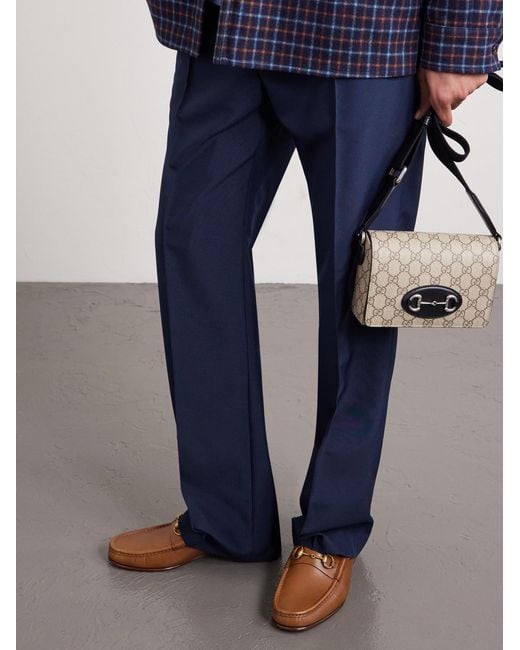 Gucci Black Horsebit 1955 Mini Leather-Trimmed Monogrammed Coated-Canvas Messenger Bag for men