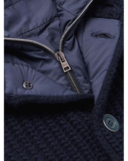 Herno Blue Shell-trimmed Padded Virgin Wool Hooded Jacket for men