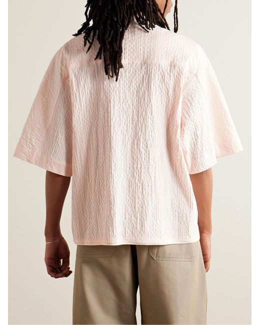 Camicia in misto cotone seersucker traforato con collo alla coreana di LE17SEPTEMBRE in Pink da Uomo