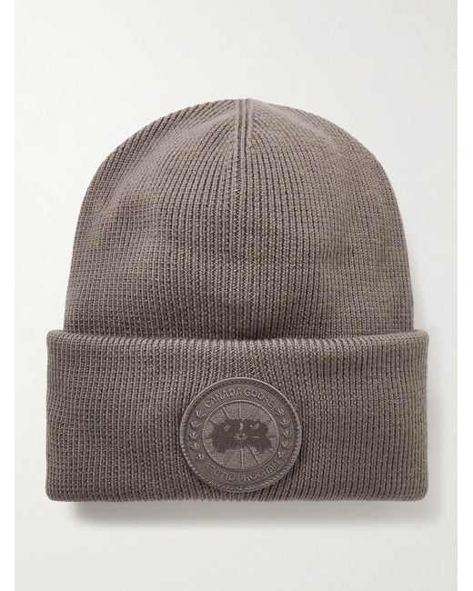 Canada Goose Gray Logo-Appliquéd Wool Beanie for men