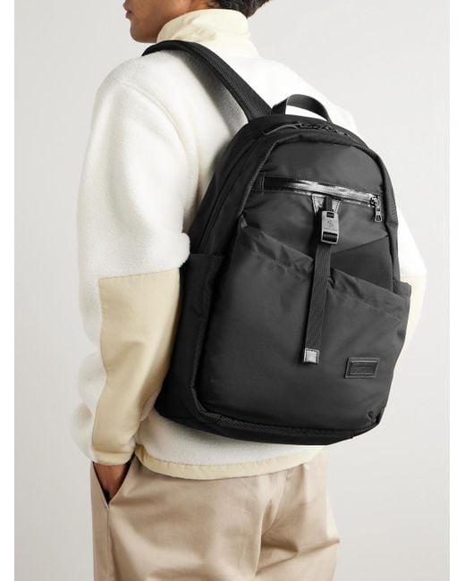 Scramble Leather-Trimmed Nylon Oxford, Twill And Shell Backpack di Master Piece in Black da Uomo