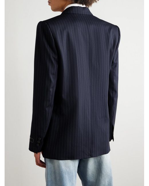 Balmain Blue Double-Breasted Pinstriped Wool-Blend Blazer for men
