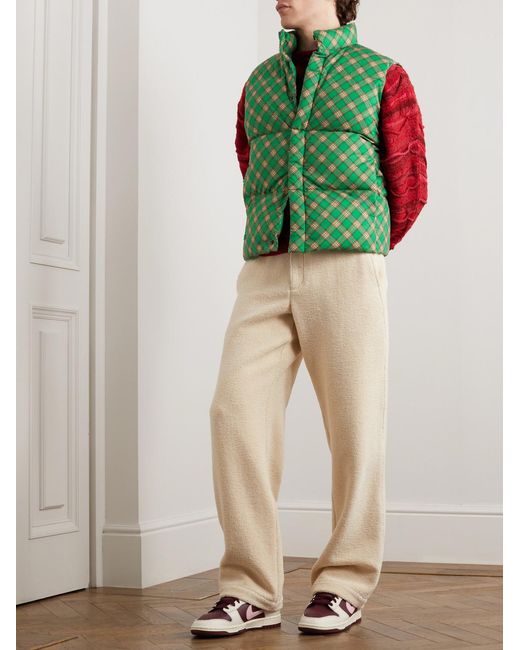 ERL Green Checked Quilted Cotton-Jacquard Down Gilet for men