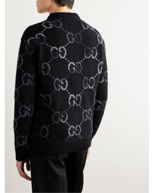 Gucci Pullover aus Jacquard-Strick aus einer Wollmischung mit Logomuster in Black für Herren