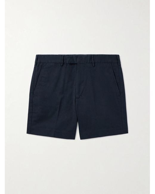 Tom Ford Blue Straight-Leg Pleated Stretch-Cotton Twill Shorts for men