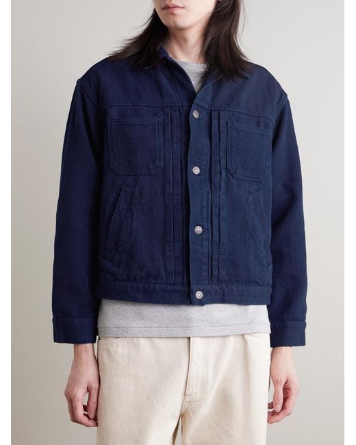 Blue Blue Japan Blue Dyed Sashiko Cotton Trucker Jacket for men