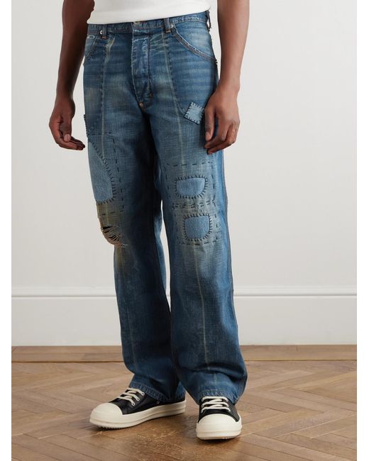 GALLERY DEPT. Blue Bare Knuckle Straight-Leg Distressed Patchwork Jeans for men