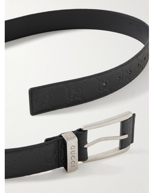 Gucci Black 3Cm Logo-Debossed Full-Grain Leather Belt for men