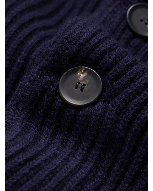 Kingsman Blue Shawl-collar Ribbed Merino Wool And Cashere-blend Cardigan for men
