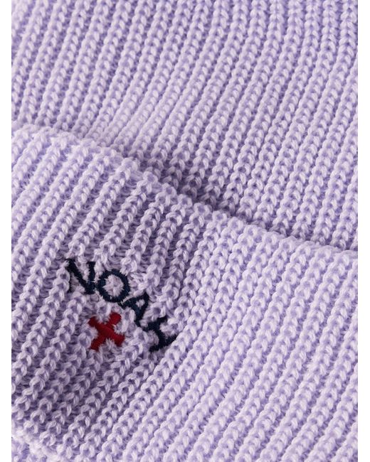 Berretto in maglia a coste con logo ricamato Core di Noah NYC in Purple