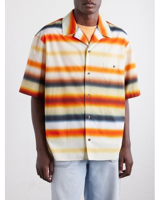 Loewe Multicolor Paula's Ibiza Convertible-Collar Logo-Embroidered Striped Cotton-Poplin Shirt for men