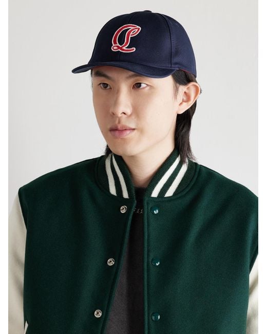 Christian Louboutin Blue Mooncrest Ivy Logo-Embroidered Leather-Trimmed Cotton-Canvas Cap for men